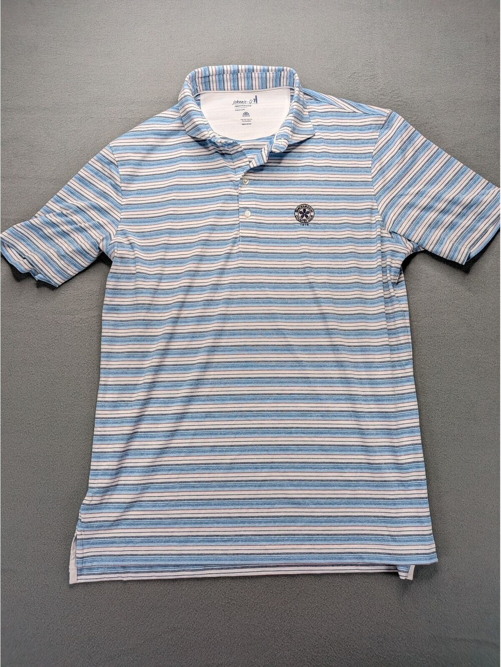 Johnnie-O Polo Shirt Mens M Blue Stripe Short Sleeve Performance Golf Stretch